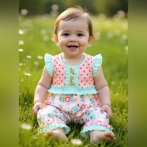 Marie Nicole Lilly Belle Cottontail Ruffle Romper Sz 12-18M